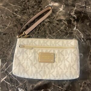 Michael Kors White Logo Wristlet with Gold Hardware